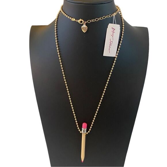 Betsey Johnson Gold Toned Pencil Necklace Complete with/ Hot Pink Eraser & Tip - Picture 6 of 6